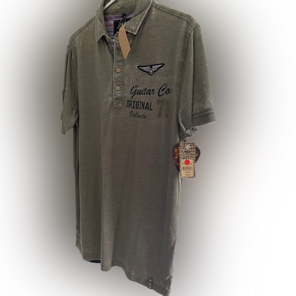 Hard Rock Men's Guitar Company Military Polo Olive Green PRAGUE Size L - NWT - Picture 1 of 12